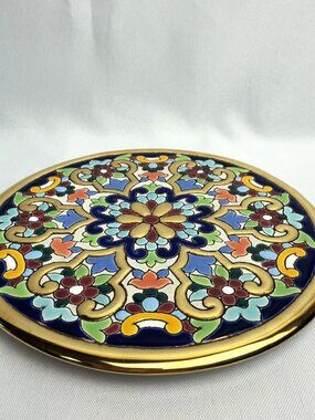 Sevillarte Spain Hand Enameled Vintage Plate 24K Gold Artist Signed J Moreno